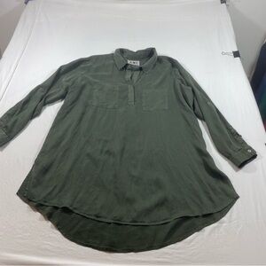 Amy Navy green Shirt Dress long sleeve Tab Hem slit casual summer dress